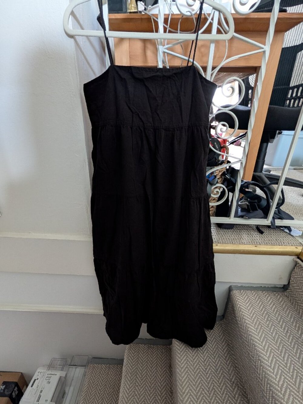 Everlane Gauze Tiered Dress, Black, XS